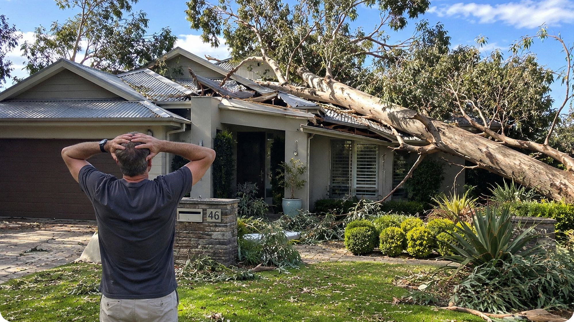 Fallen tree crushing a house roof — the consequence of hiring the wrong tree operator