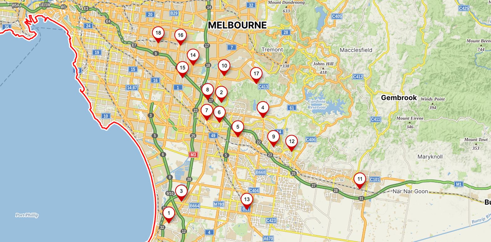 Melbourne service area map showing all suburbs we cover